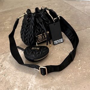 Small size crossbody Versace jeans couture bag, in black with two straps